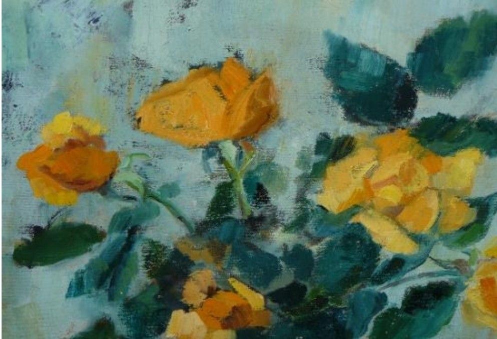 Antique Impressionist Still Life Oil Painting Bouquet Of Flowers And Fruits photo Art