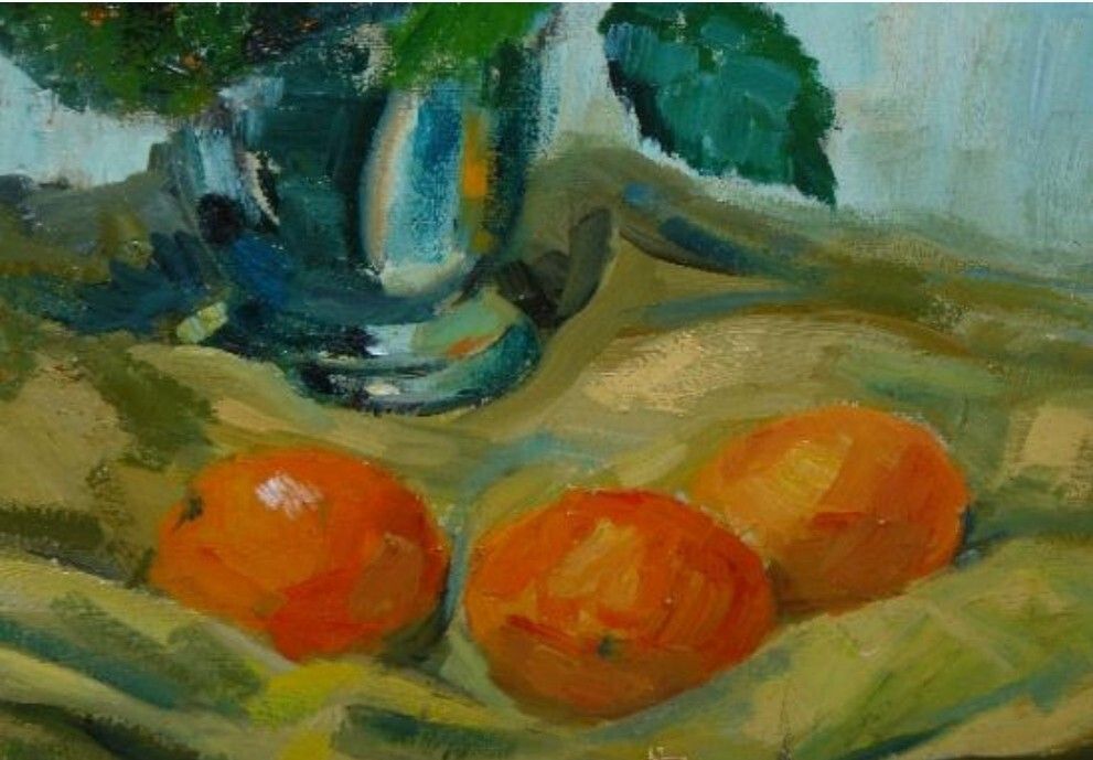 Antique Impressionist Still Life Oil Painting Bouquet Of Flowers And Fruits photo 3800.0