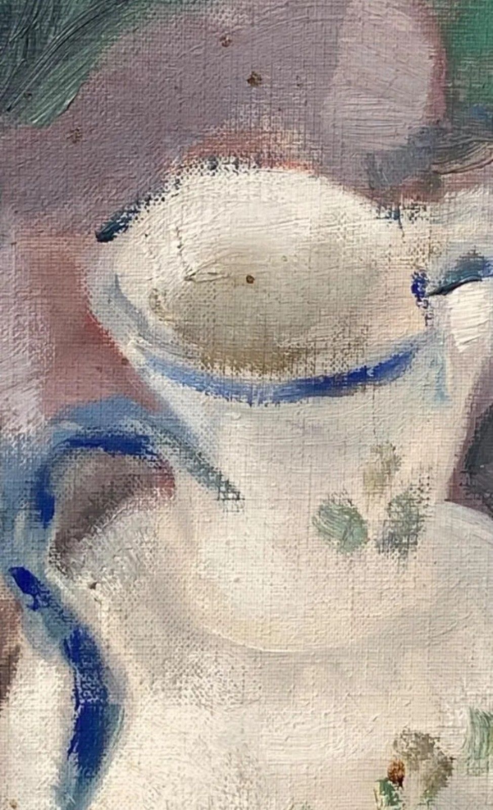 Antique Impressionist Still Life Oil Painting Cups 20th Century photo vinterior