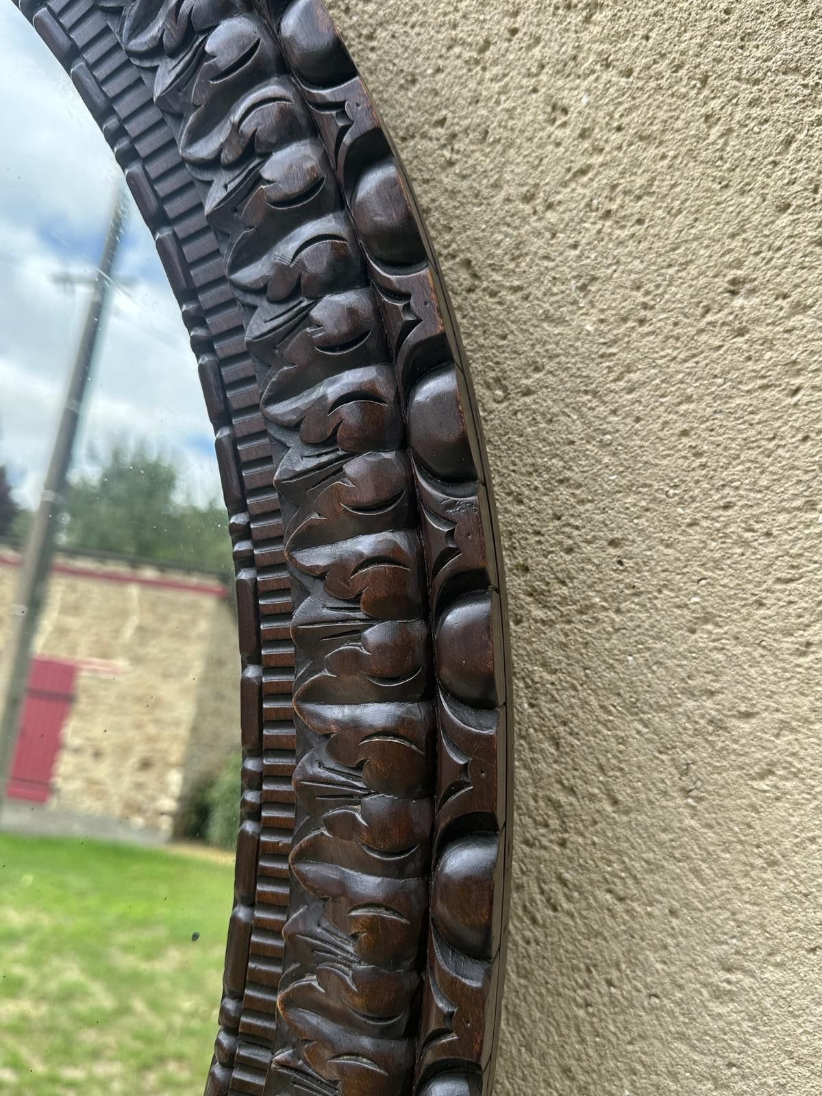 Antique French Large Carved Oval Wooden Mirror photo vintage
