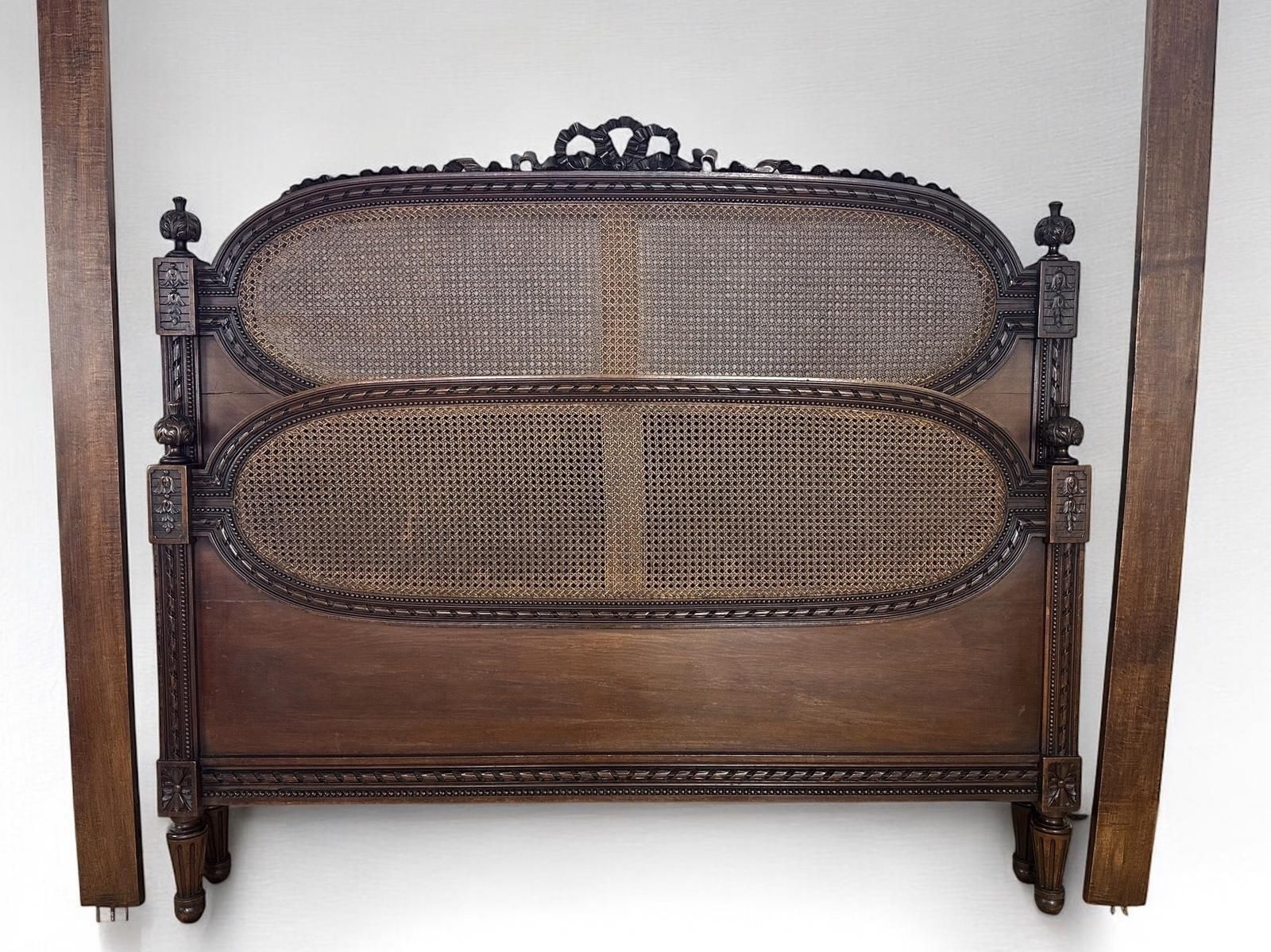 photo for sale Original Vintage French Cane Double Bed Frame