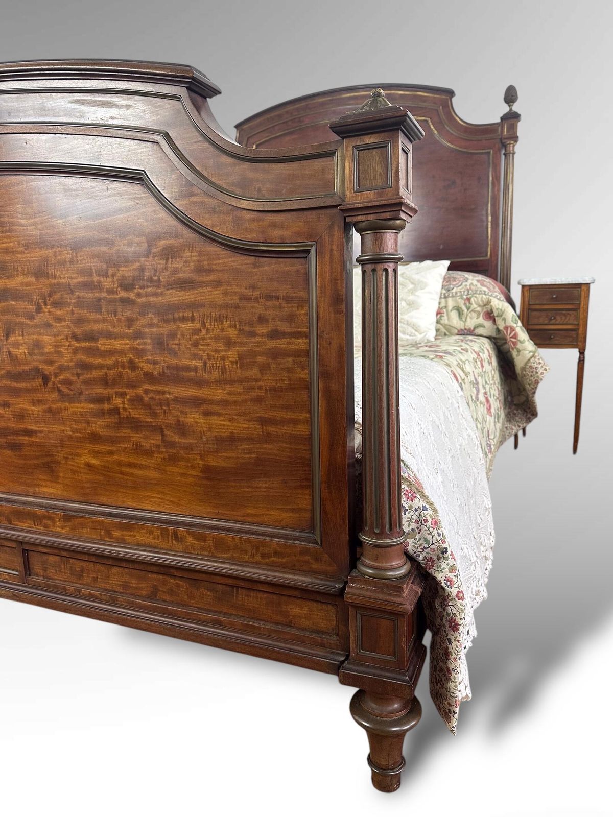 Original French Carved Exotic Wood Xl Double Size Bed Frame photo vinterior