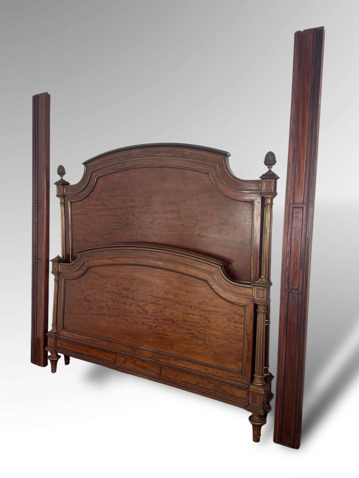 Original French Carved Exotic Wood Xl Double Size Bed Frame photo vintage