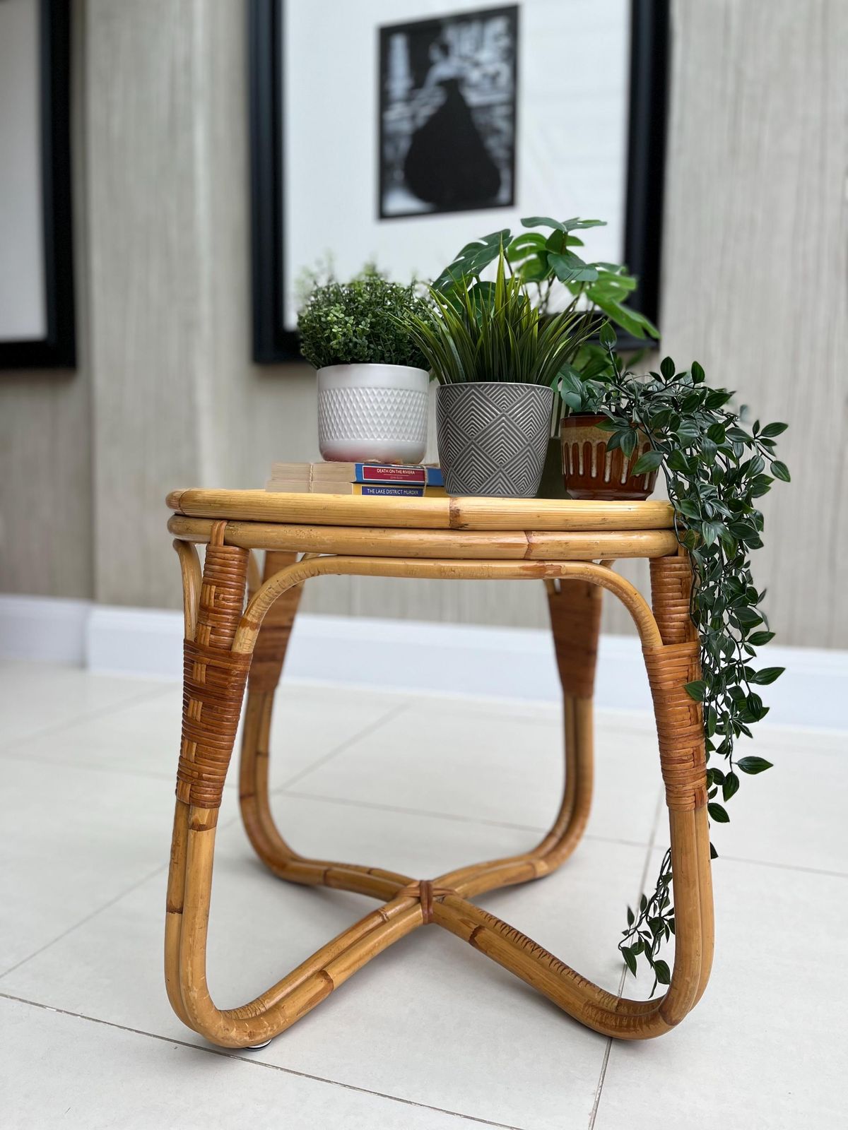 Angraves Bamboo & Textured Glass Coffee Table — 1970s British Cane Design photo for sale