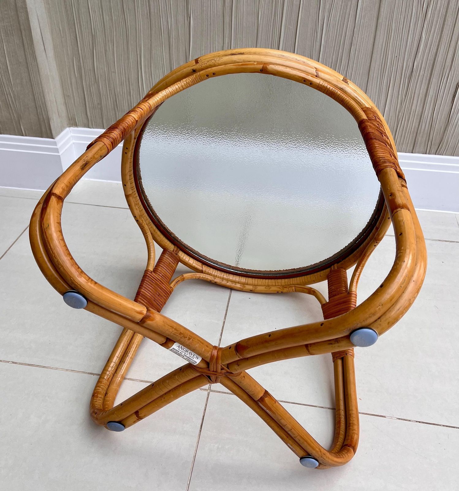 Angraves Bamboo & Textured Glass Coffee Table — 1970s British Cane Design photo 325.0