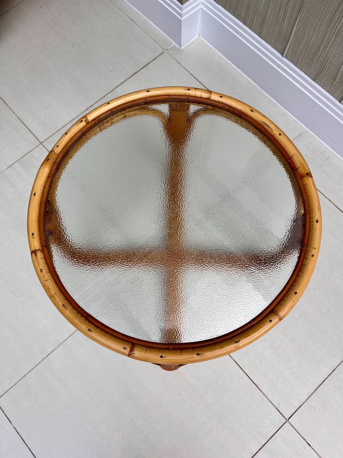 Furniture Angraves Bamboo & Textured Glass Coffee Table — 1970s British Cane Design photo