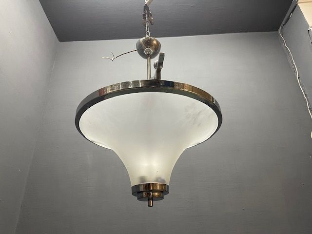Art Deco Chrome And Murano Glass Pendant Light, Italy, 1950s photo 1200.0