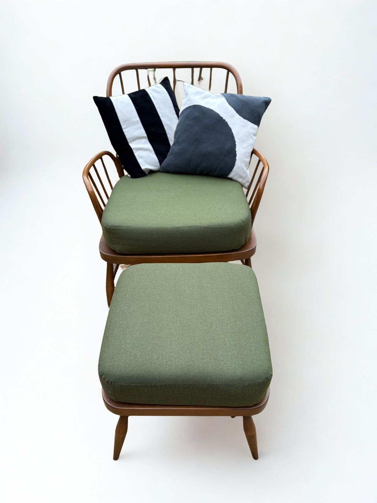 Ercol Jubilee Armchair And Model 205 Footstool With Custom Upholstery photo Furniture