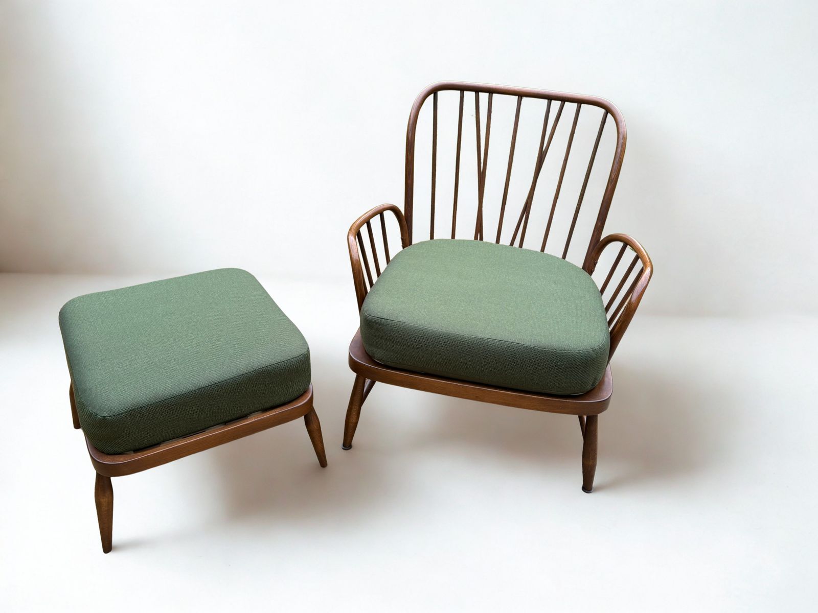 Ercol Jubilee Armchair And Model 205 Footstool With Custom Upholstery photo 895.0