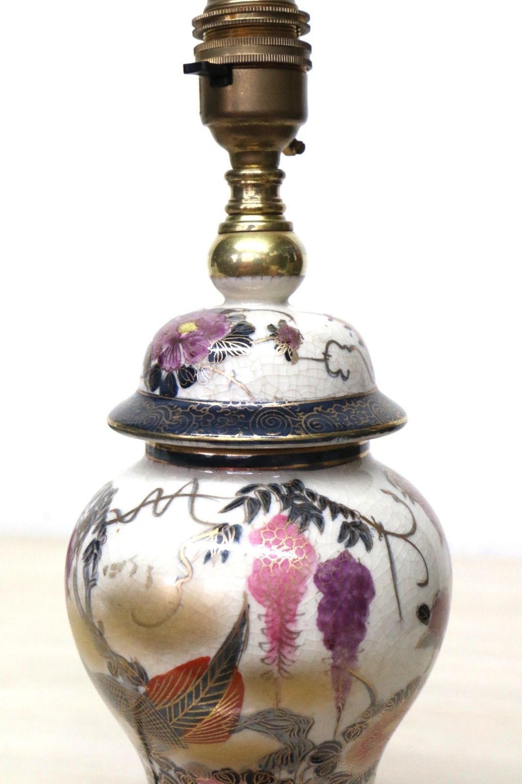 Table Lamp Oriental Rochamp Ceramic Ginger Jar Lamp Rare Small Size Wooden Base photo buy