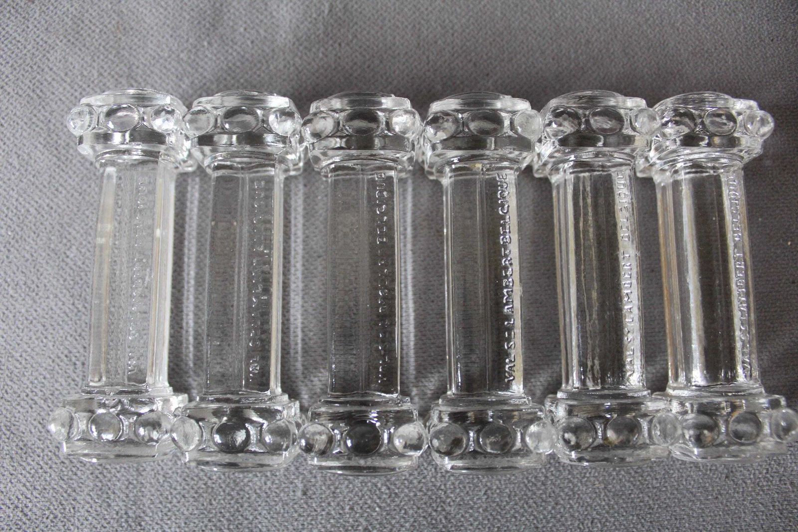 Set Of 6 Vintage Crystal Glass Knife Rests, Val Saint Lambert Belgium, Art Deco 1930s, Architectural Column Design, Signed, Fine Dining photo 65.0