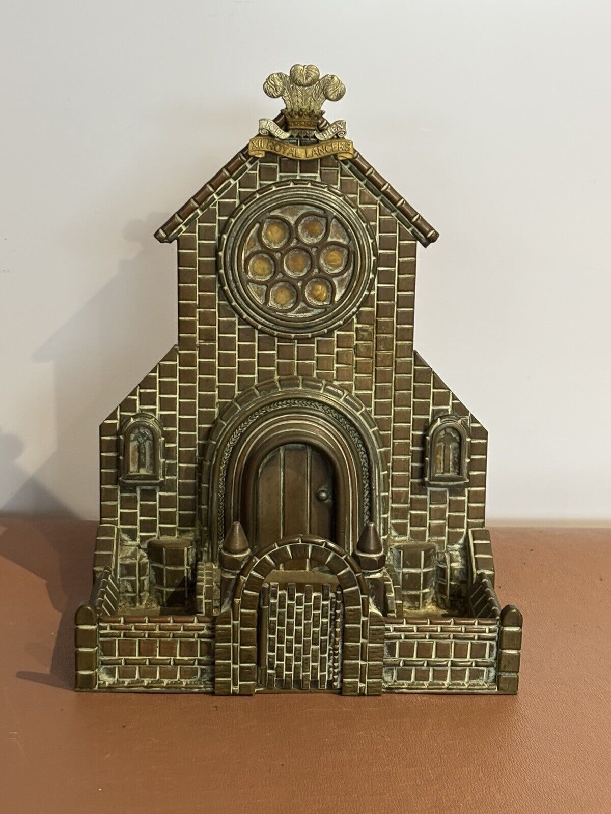 photo for sale Trench Art, A Large Brass & Copper Detailled Model Of A Church. Large In Size.