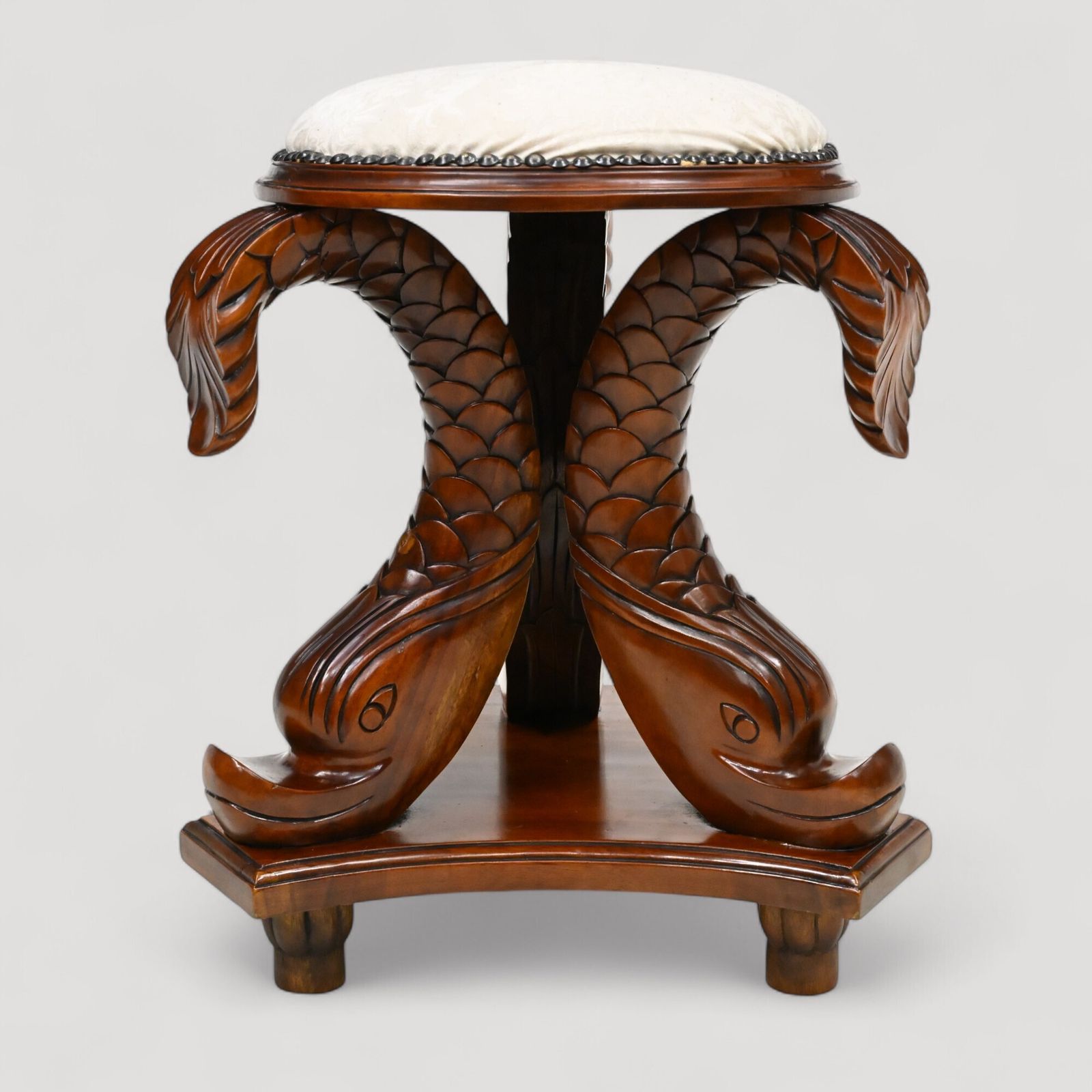 photo buy Chinese Dressing Stool Fish Carvings Studded Upholstered Seat Free Uk Delivery