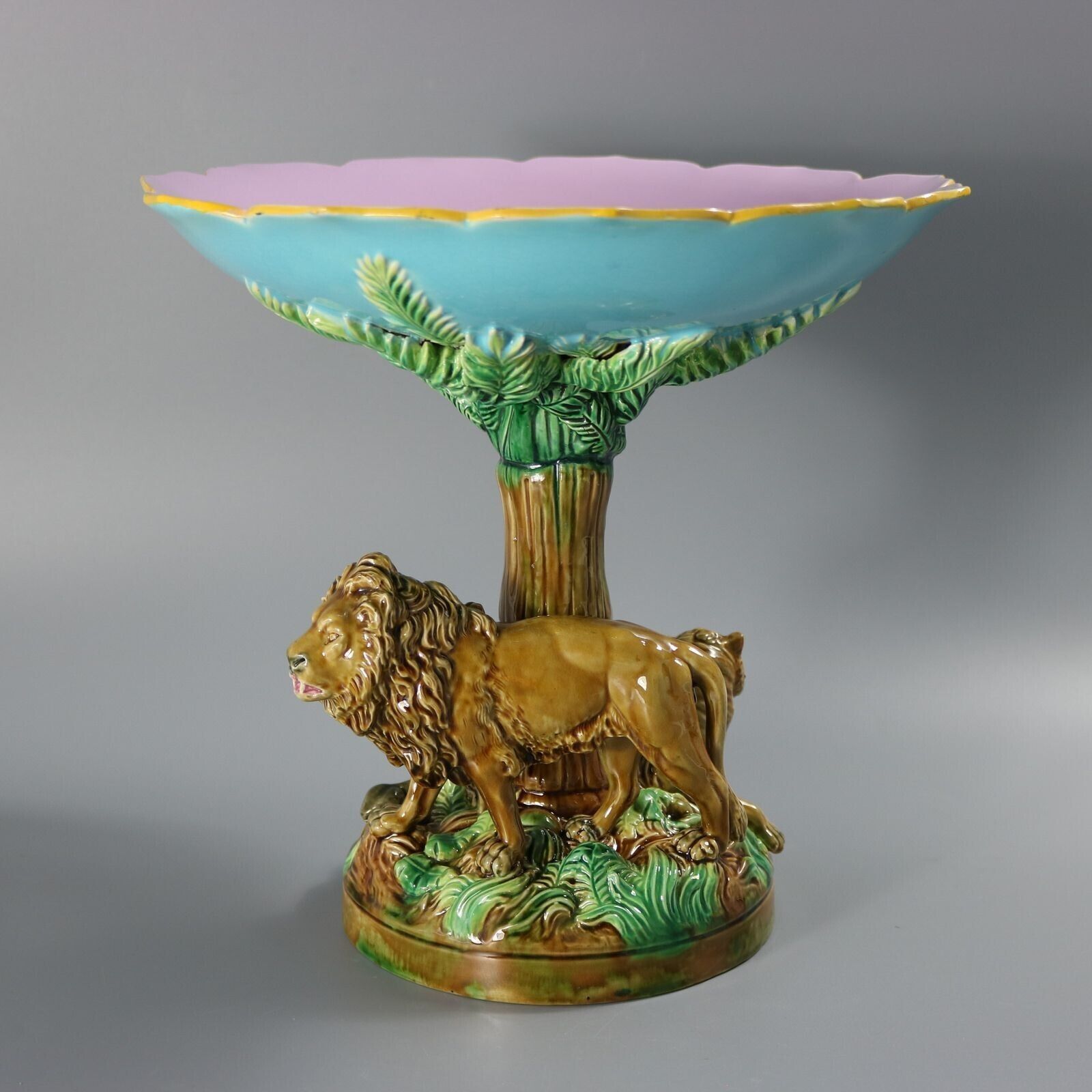 George Jones Majolica Africa Lions Compote photo for sale