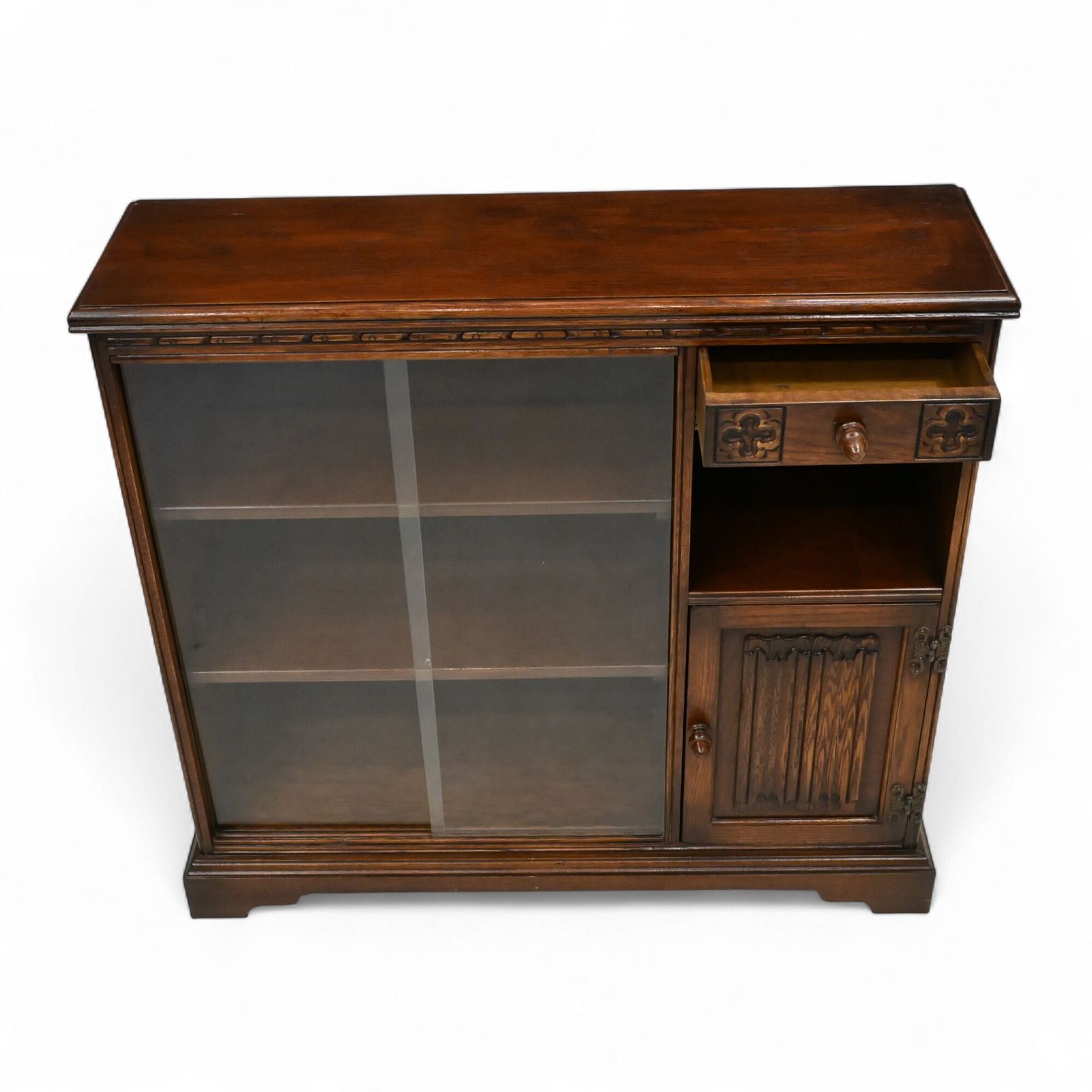 Old Charm Small Bookcase Drawer Tudor Brown Finish Free Uk Delivery* photo vintage