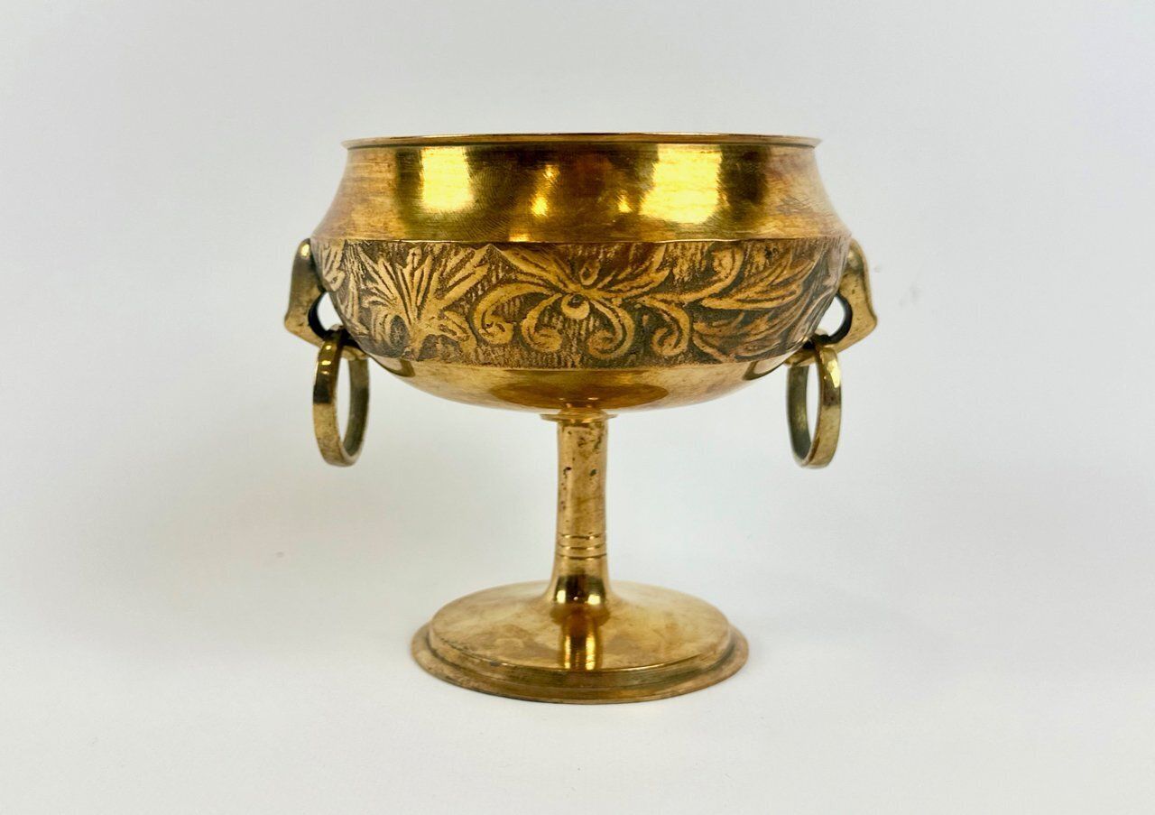 Antique Danish Brass Footed Pedestal Bowl From Malm, 1950s