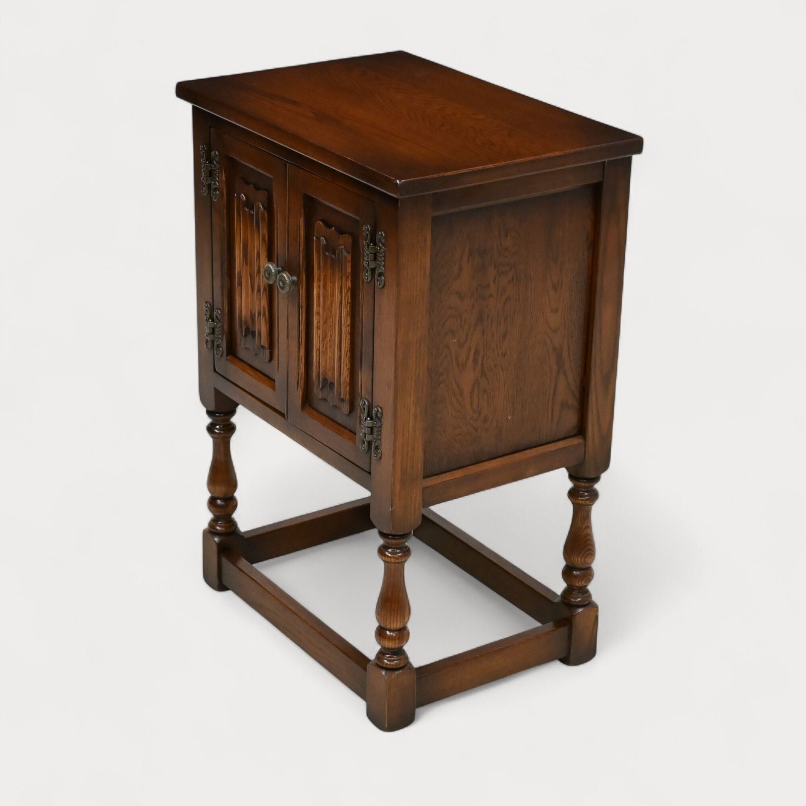 Old Charm Pedestal Cabinet Linenfold Doors Tudor Brown Free Uk Delivery photo for sale
