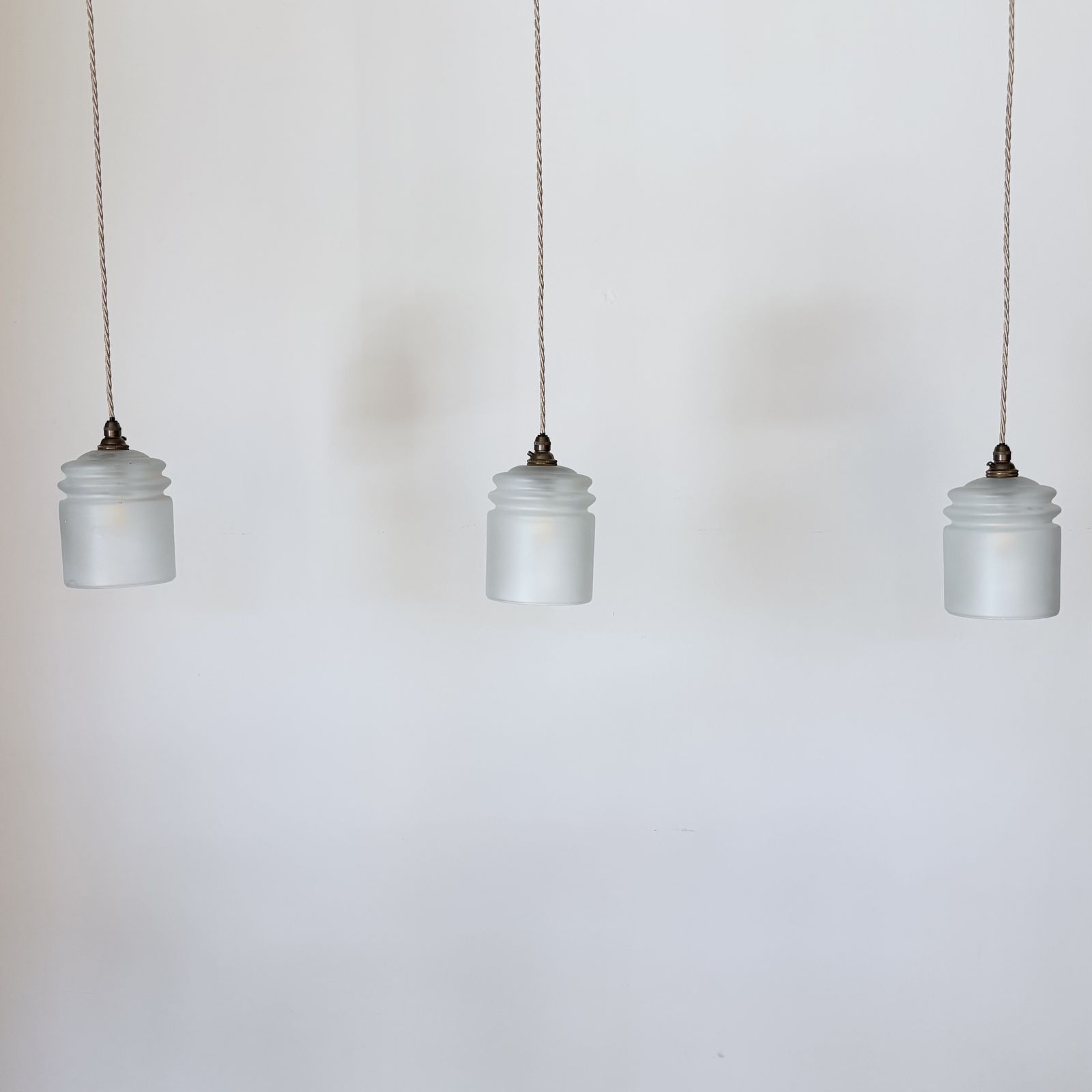 Set Of Three Frosted Cylindrical Glass Shades