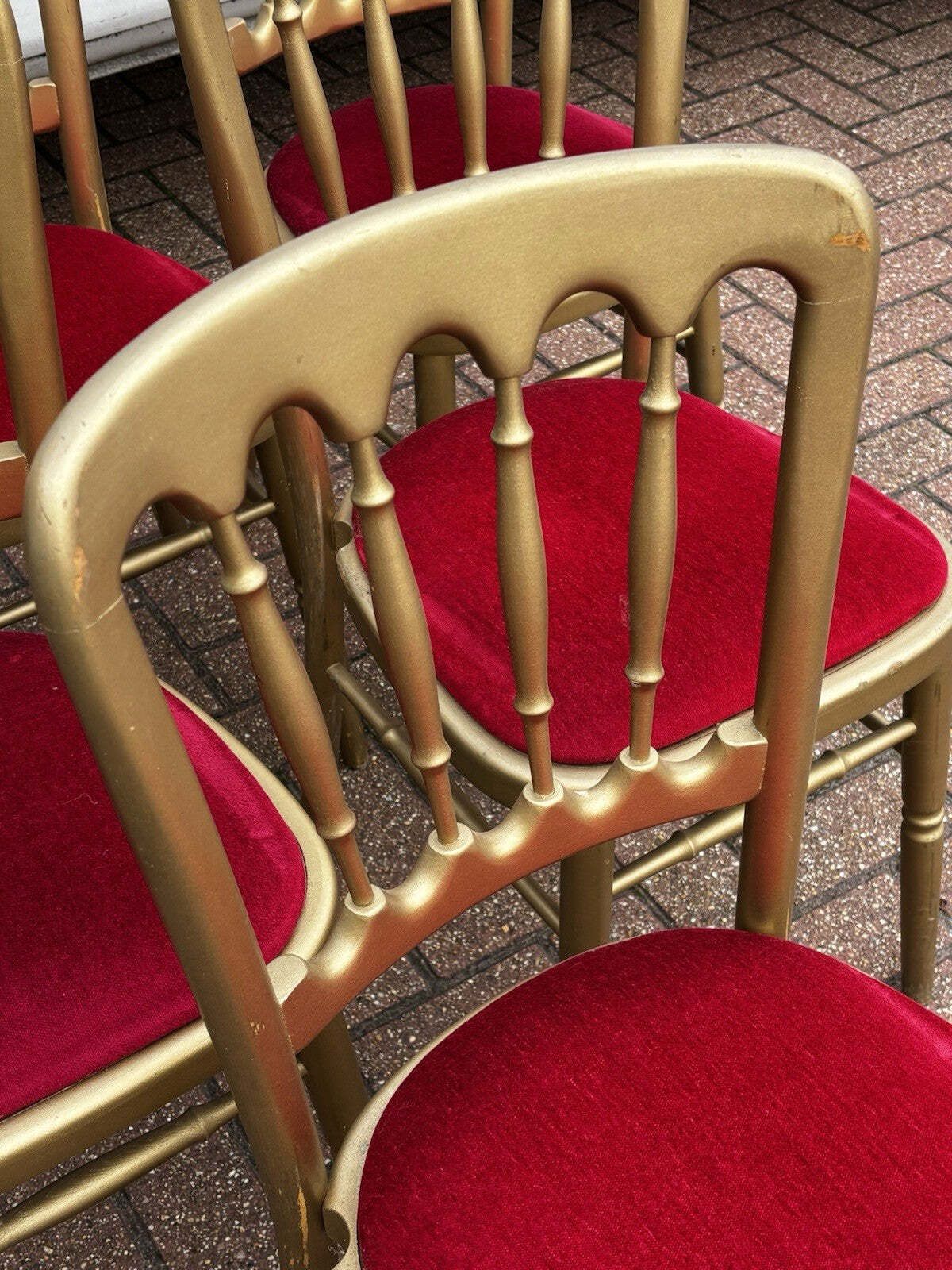 6 Cafe / Events Louis Style Gold Gilt Wooden And Upholstered Dining Chairs photo vinterior