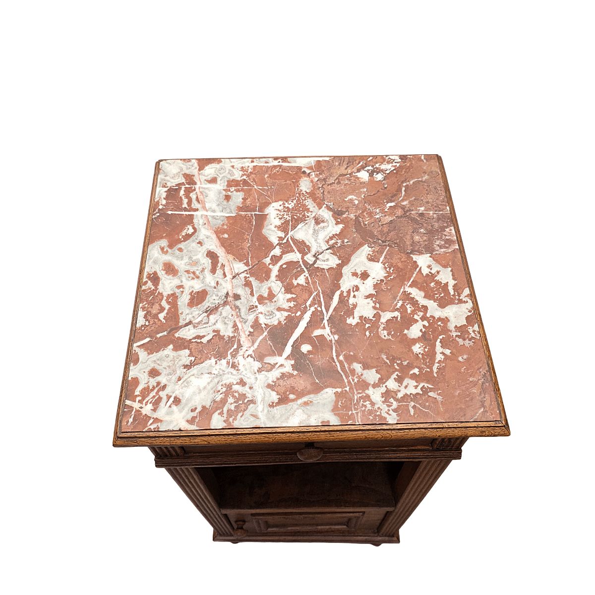 Antique French Oak Bedside Table With Marble Top, Early 1900s photo furniture