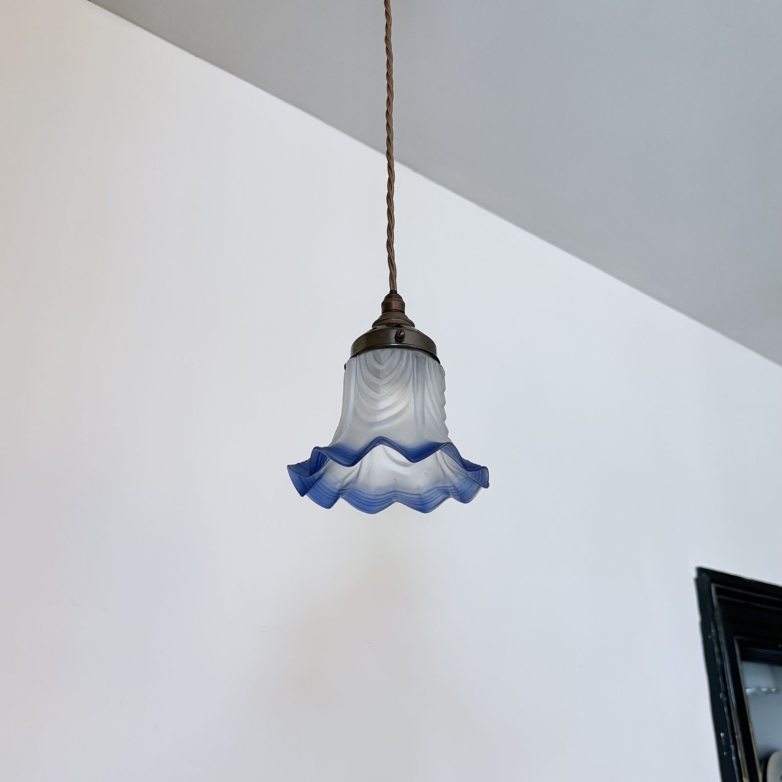 Pair Of Frosted Frill Shades With Blue Edge photo for sale