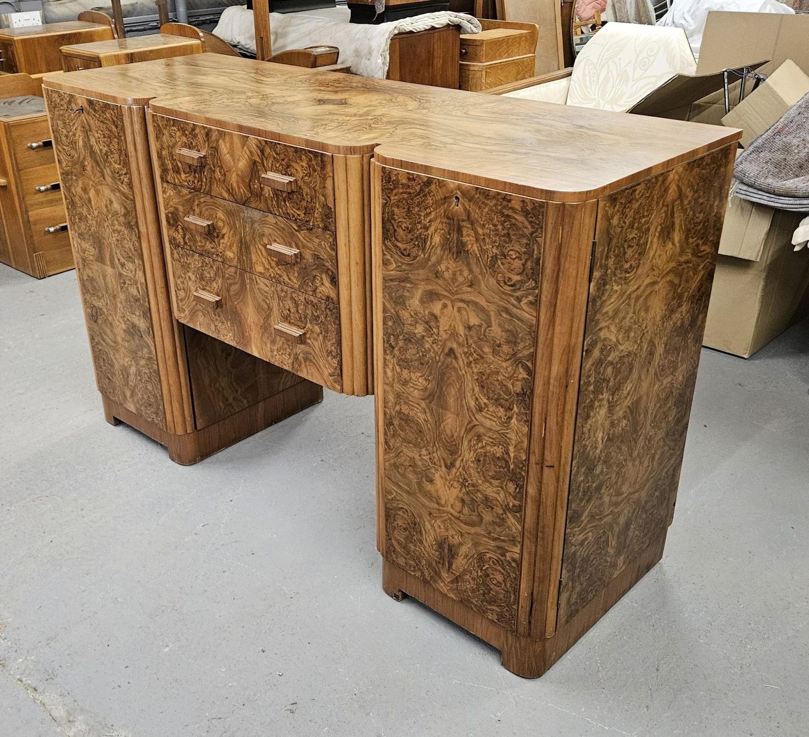 Art Deco Sideboard With A Stunning Figured Walnut photo vintage