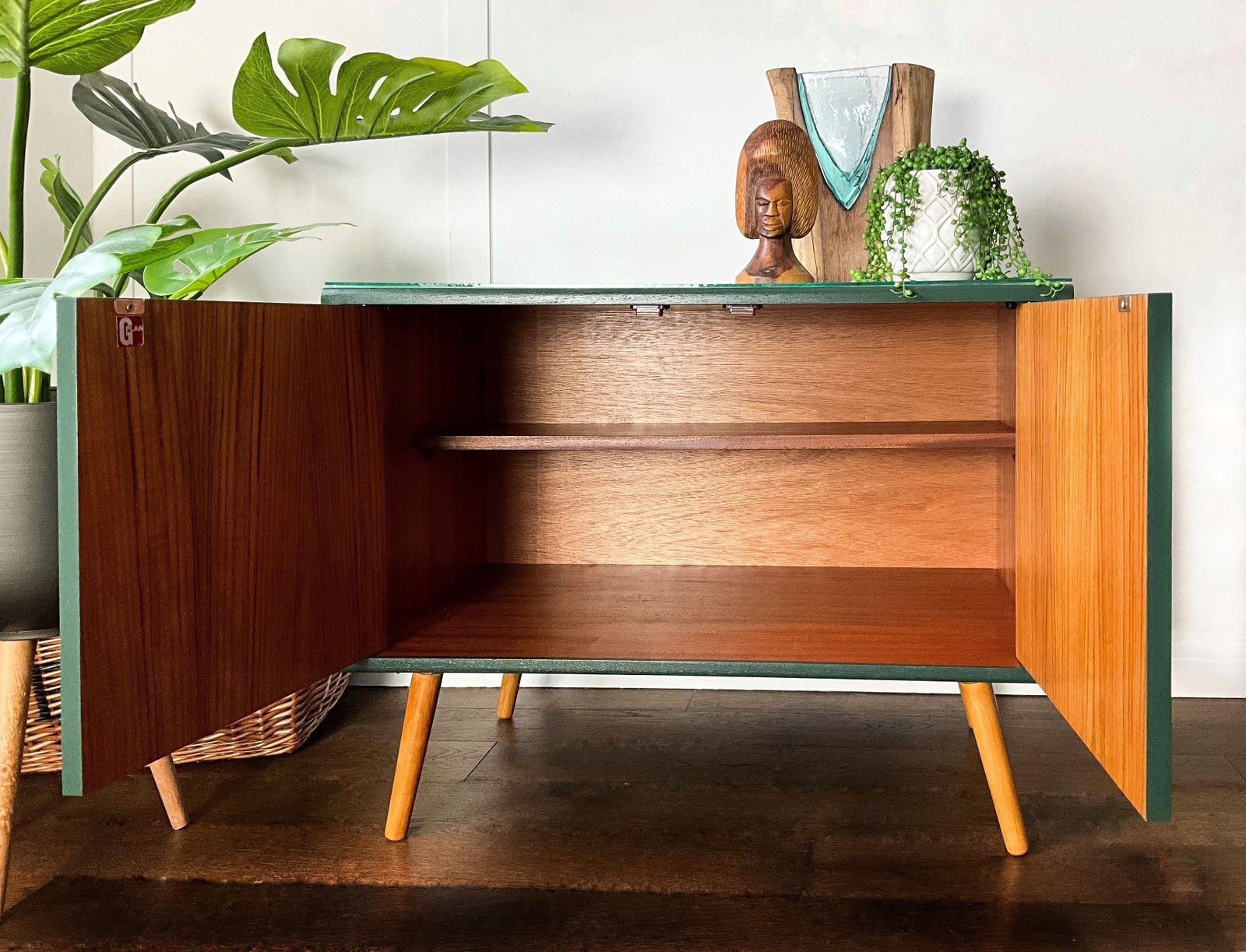 Vintage G Plan Small Sideboard, Forest Green Tropical Tv Unit, Made To Order photo furniture