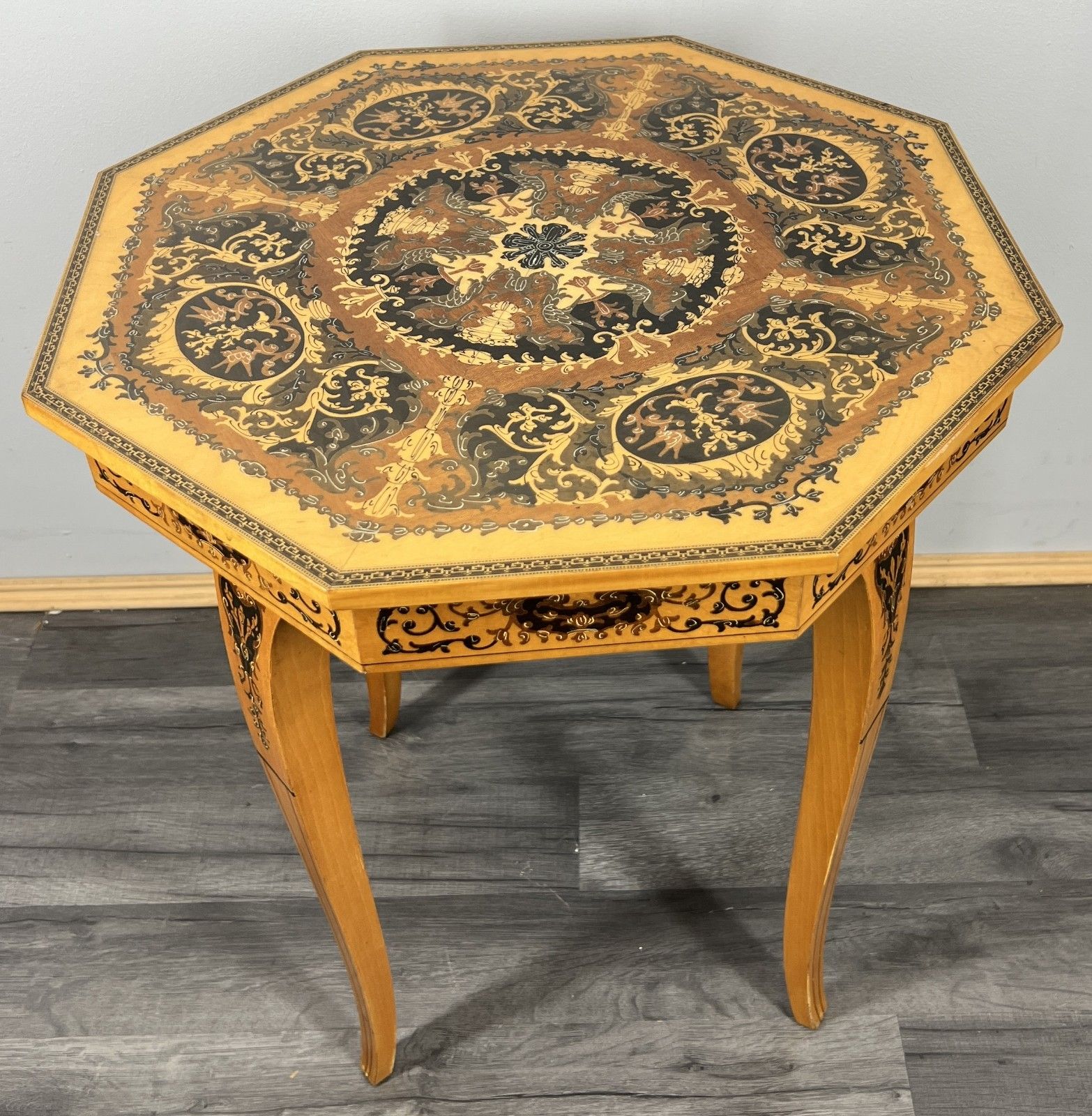 Vintage French Marquetry Octagonal Jewellery Table With Music Box Lot 4258