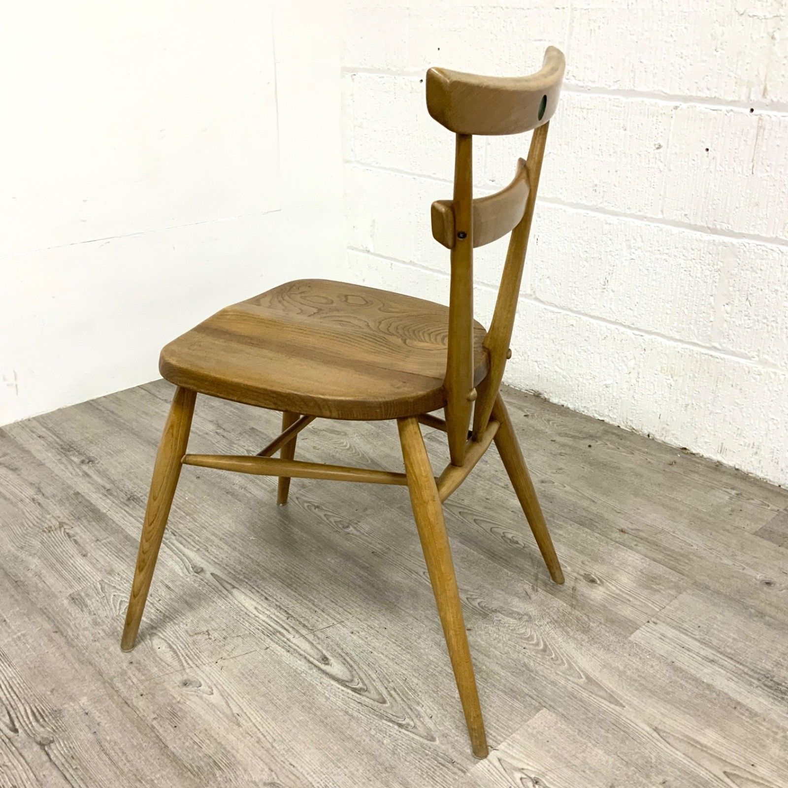 Furniture A Pair Of Ercol Model 461 “Green Dot” Adult Size Stacking Chairs 1960 photo