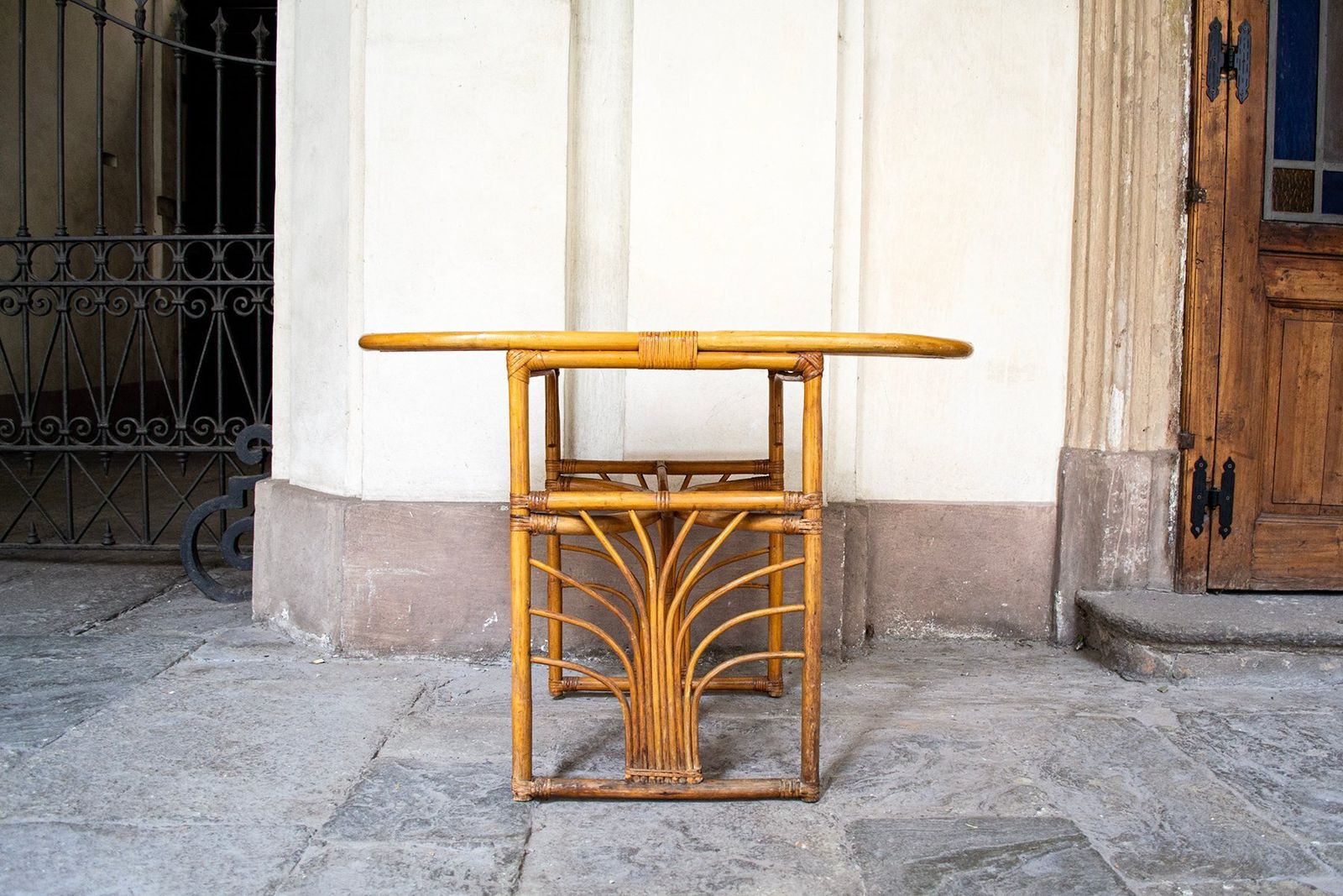 Art Deco Bamboo Rattan Coffee Table From Vivai Del Sud, 1960s