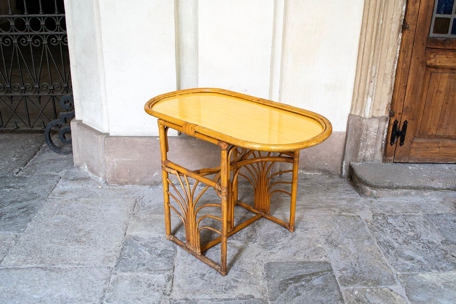Art Deco Bamboo Rattan Coffee Table From Vivai Del Sud, 1960s photo for sale