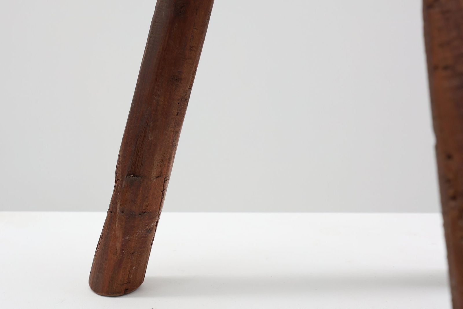 Brutalist French Oak Tripod Stool With Metal Rim, 1850s photo buy