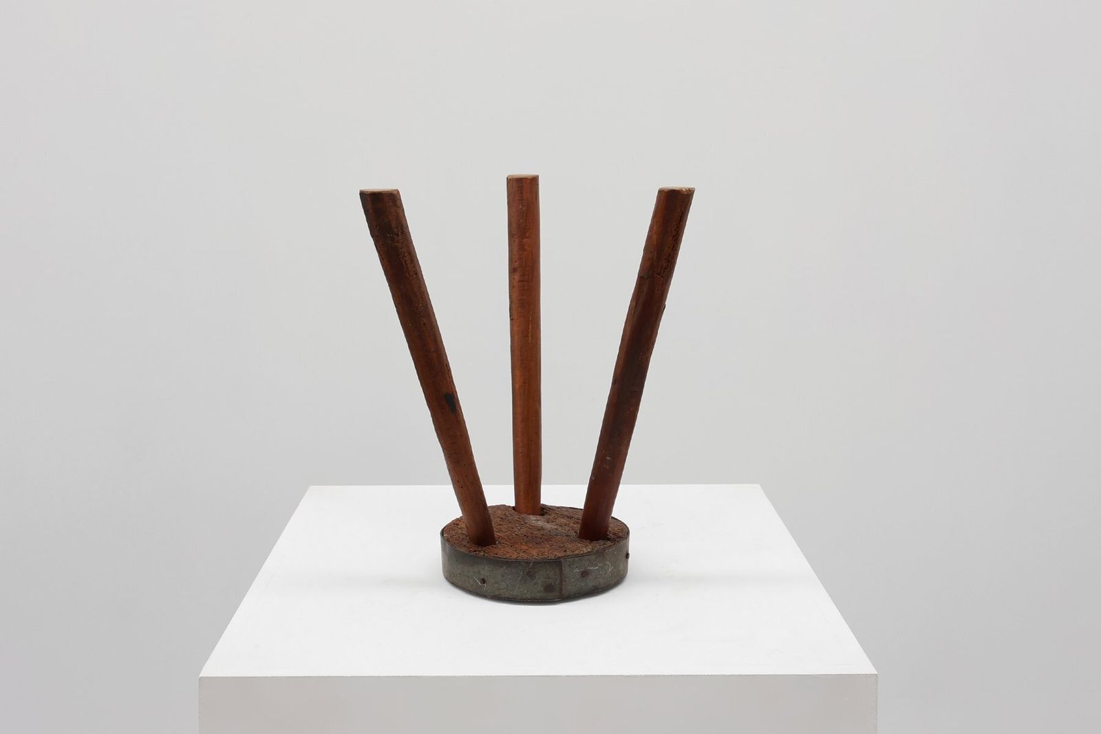 photo for sale Brutalist French Oak Tripod Stool With Metal Rim, 1850s