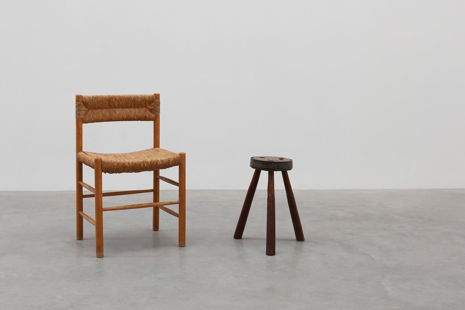 Brutalist French Oak Tripod Stool With Metal Rim, 1850s photo 989.0