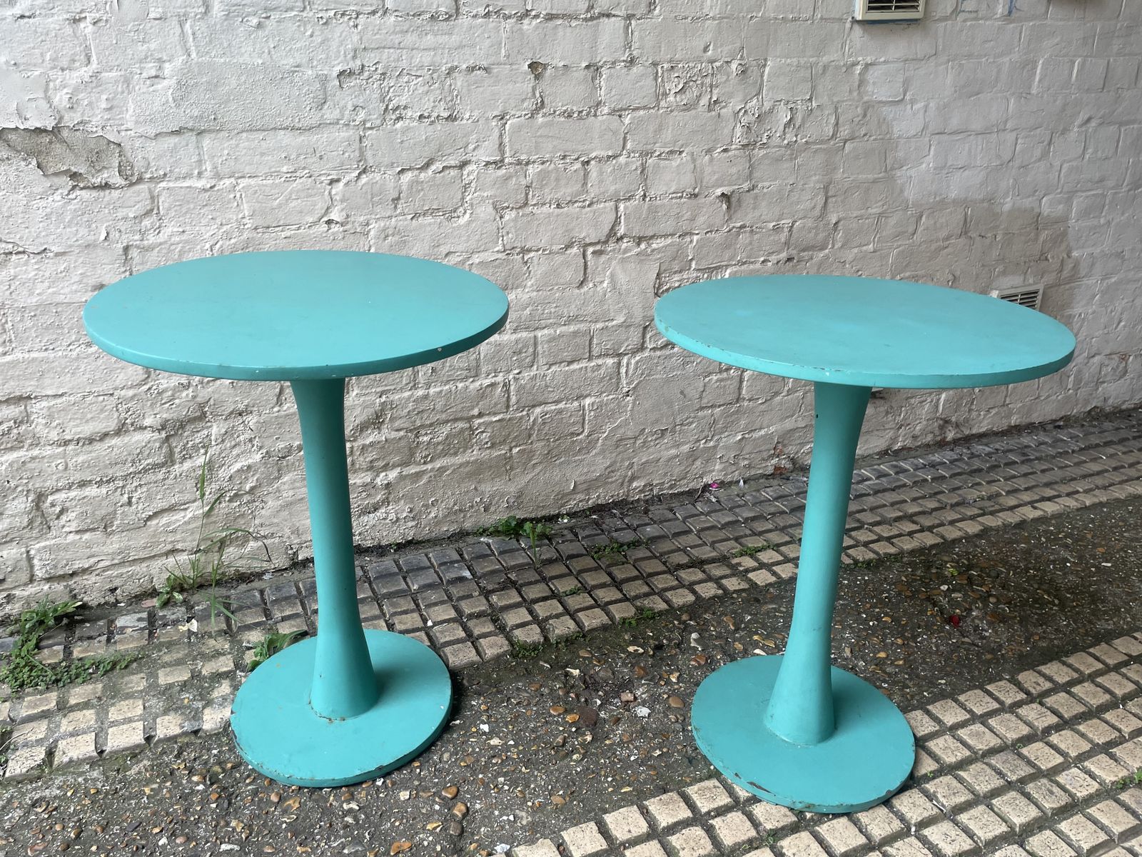 Pair Of Metal Teal Coloured Bistro / Side Tables