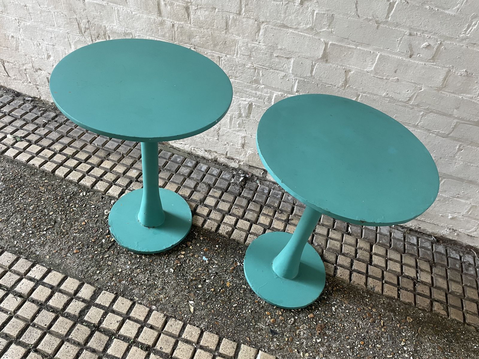 Pair Of Metal Teal Coloured Bistro / Side Tables photo furniture