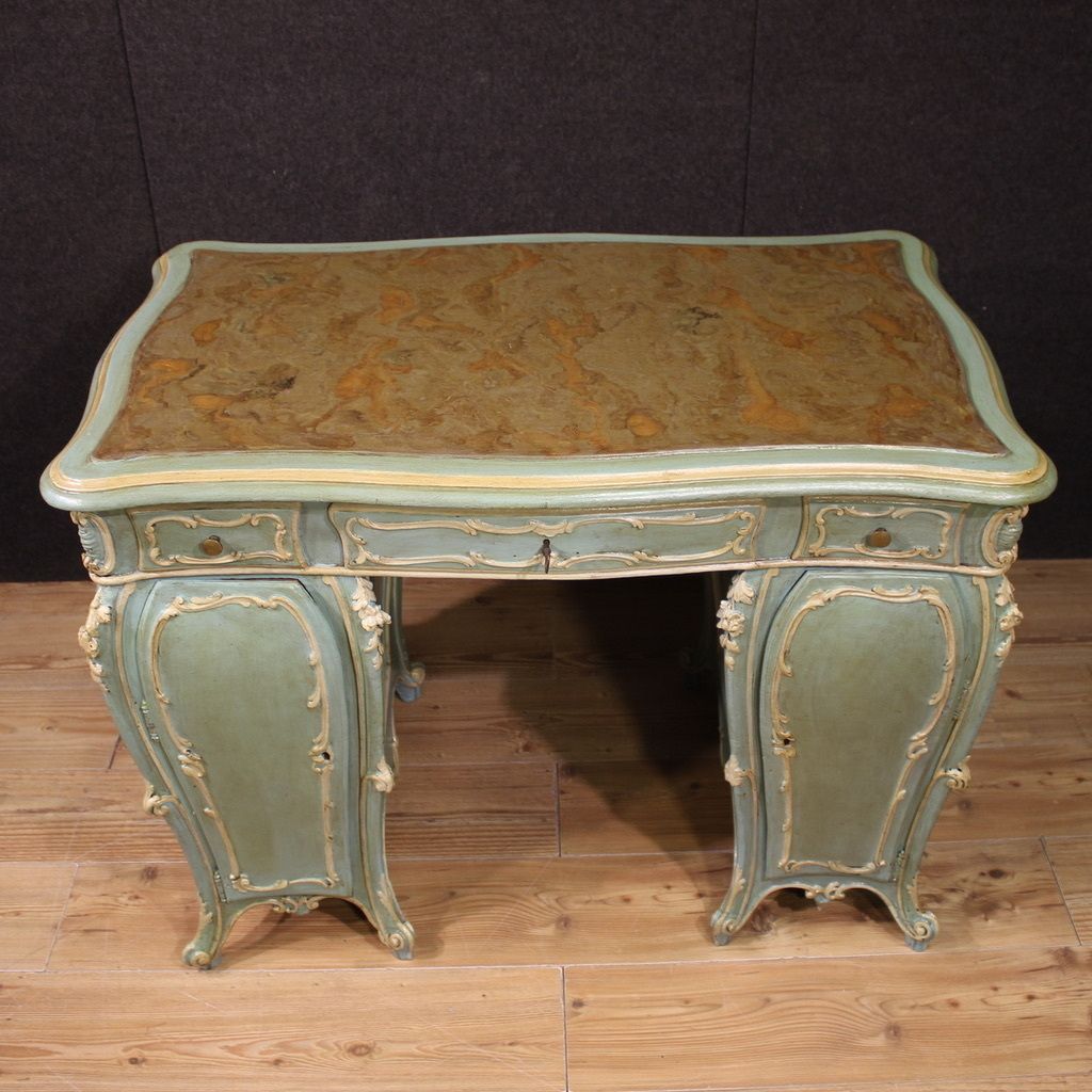 Venetian Lacquered And Painted Writing Desk From The 20th Century photo vintage