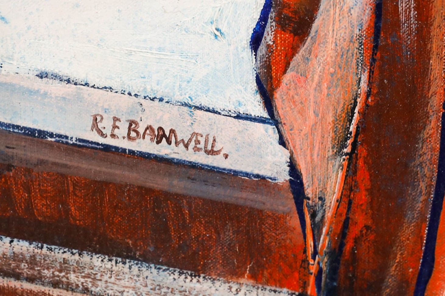 R. E. Banwell Framed Contemporary Oil, Bringing In The Catch photo 450.0