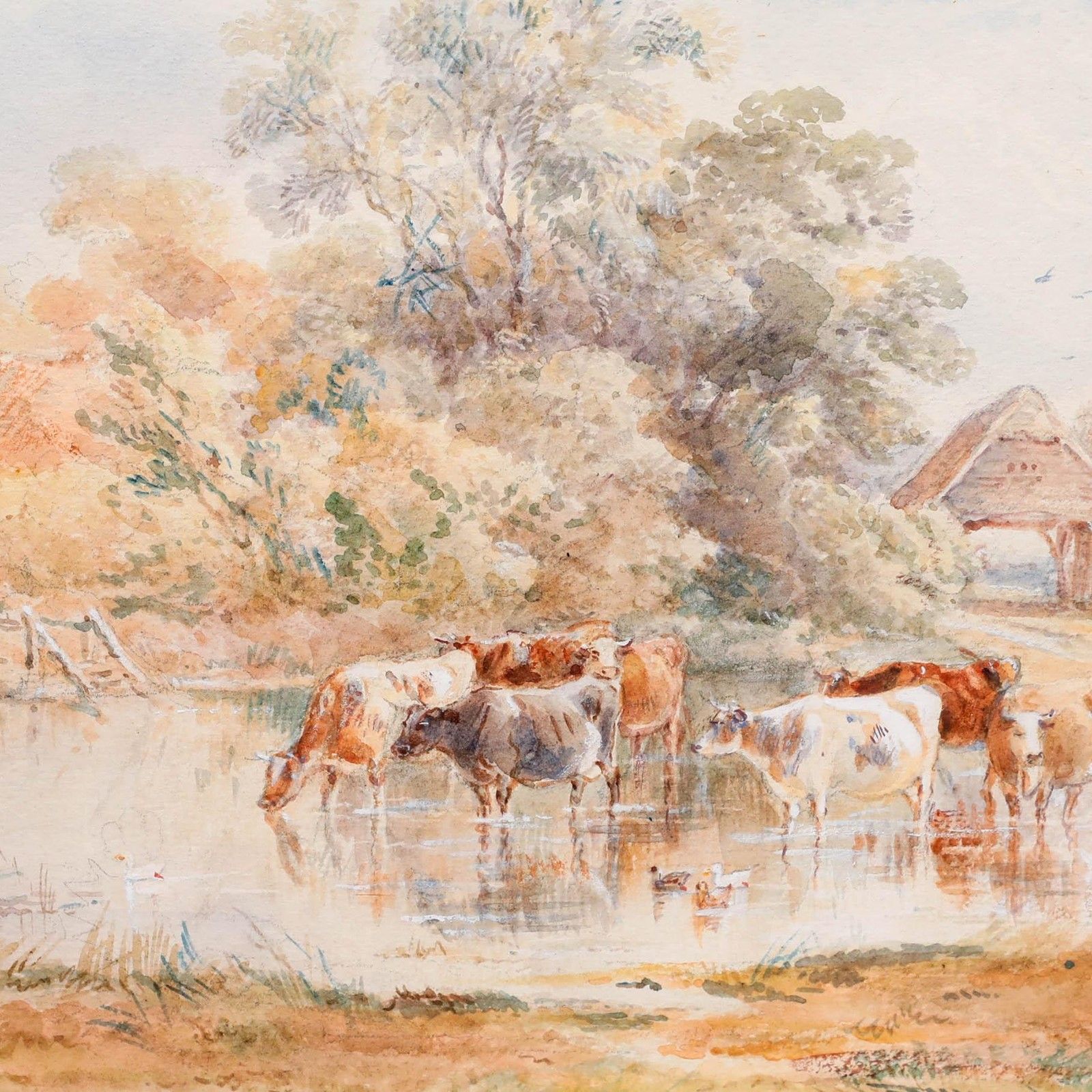 Henry Earp Senior (1831 1914) Framed Watercolour, Cattle Watering photo 250.0