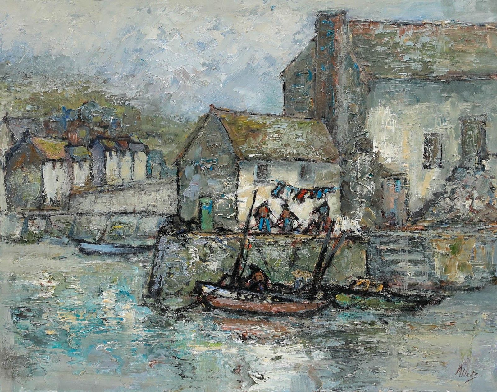 Mary Stella Edwards (1915 2009) 20th Century Oil, Cornish Harbour photo furniture