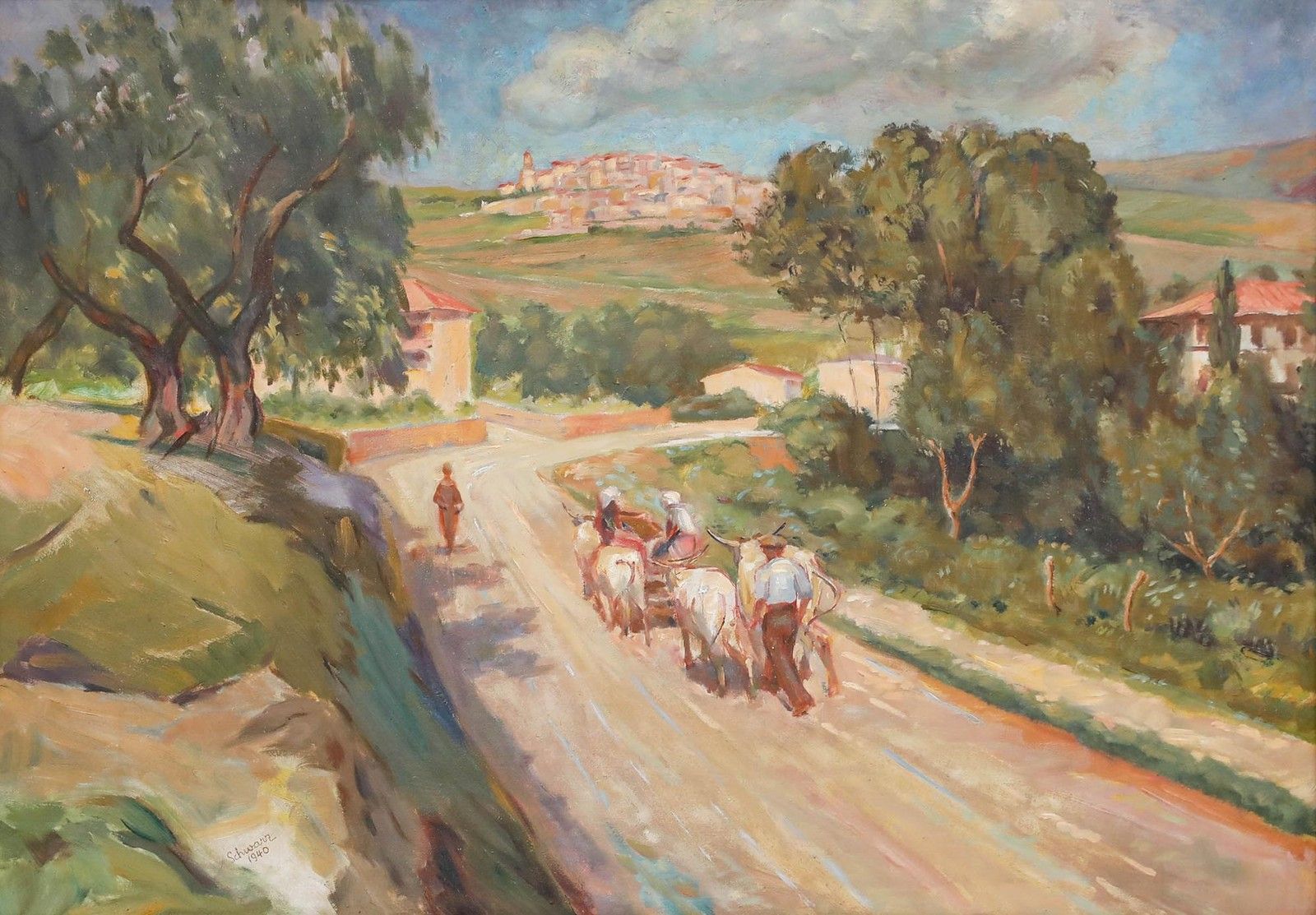 Karl Schwarz (20th Century) 1940 Oil, Cattle Driving photo furniture