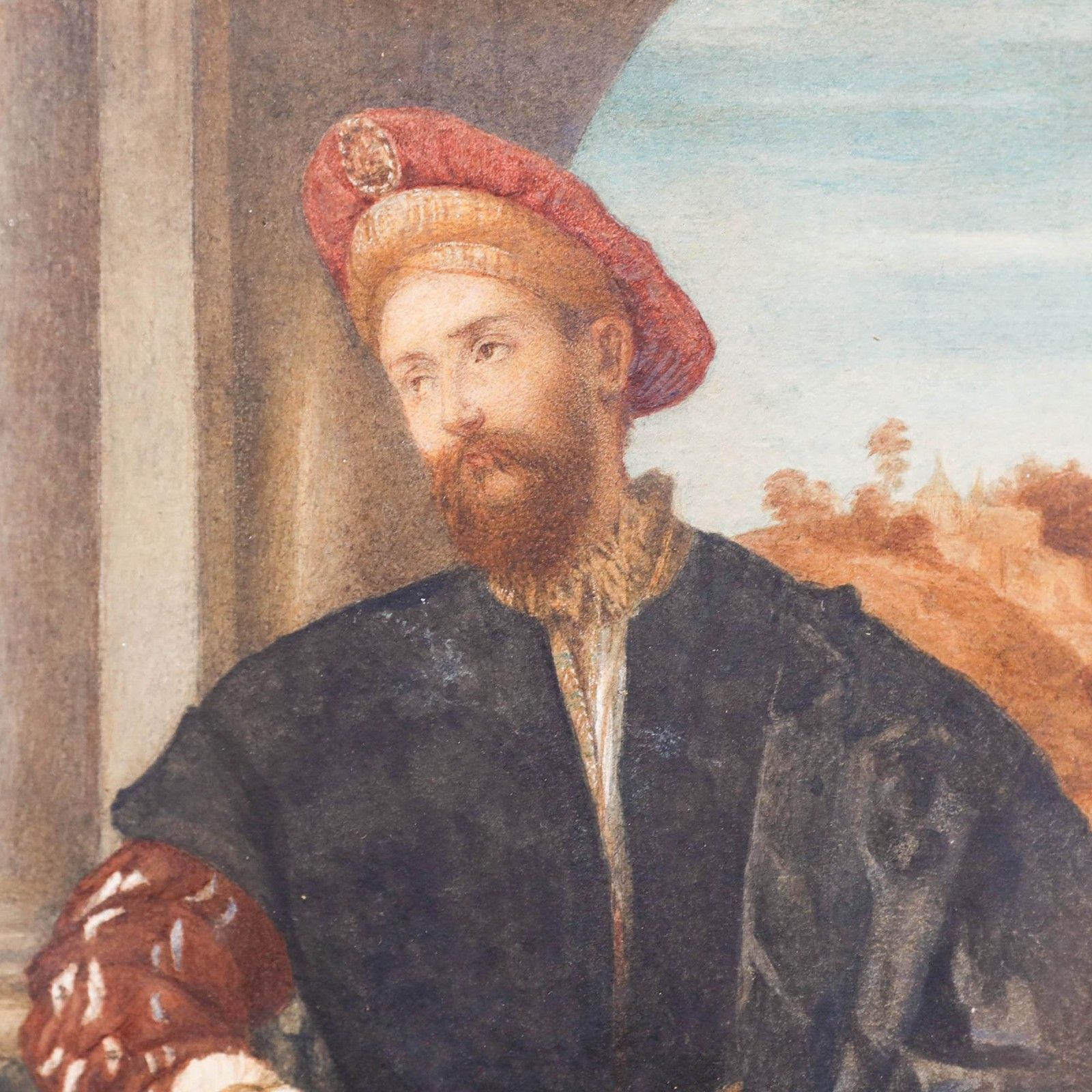 After Moretto Italian 19th Century Watercolour, Portrait Of A Man photo Art