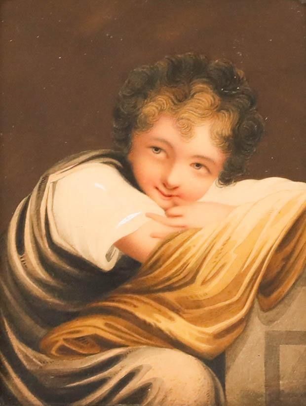 H. Harding Miniature 1821 Watercolour, The Sly Girl photo furniture