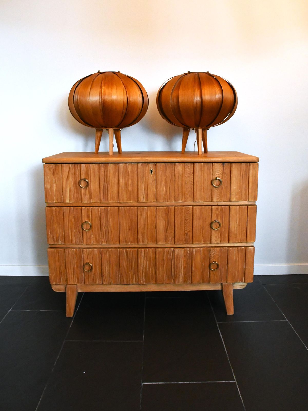 Swedish Pine Veneer Table Lamps By Hans Agne Jakobsson For Ellysett, 1960s, Set Of 2 photo furniture