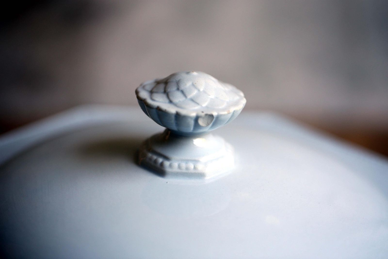 photo for sale Large Antique Octagonal French Blue Soup Tureen Dish Serving Pot Creil & Montreau Pearl 1800s