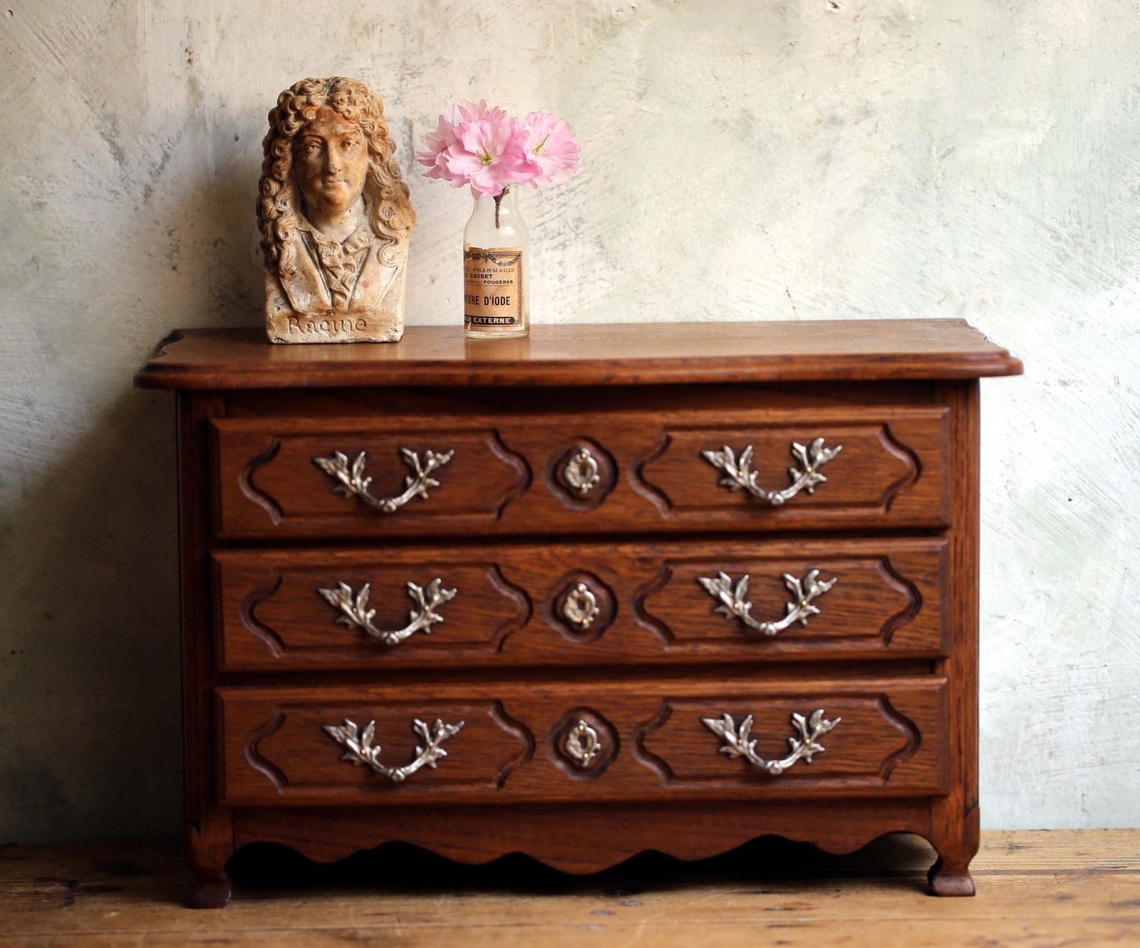 Antique French Oak Miniature Chest Salesman Sample Rococo Jewelry Box photo furniture