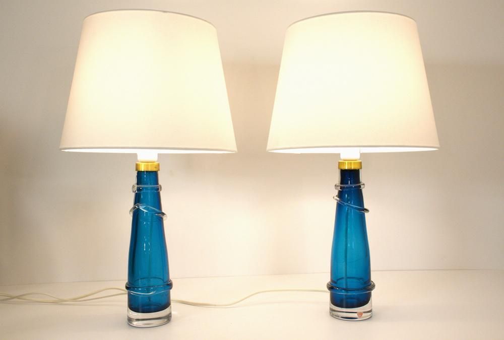 Swedish Art Glass Table Lamps By Carl Fagerlund For Orrefors, 1950s, Set Of 2 photo for sale