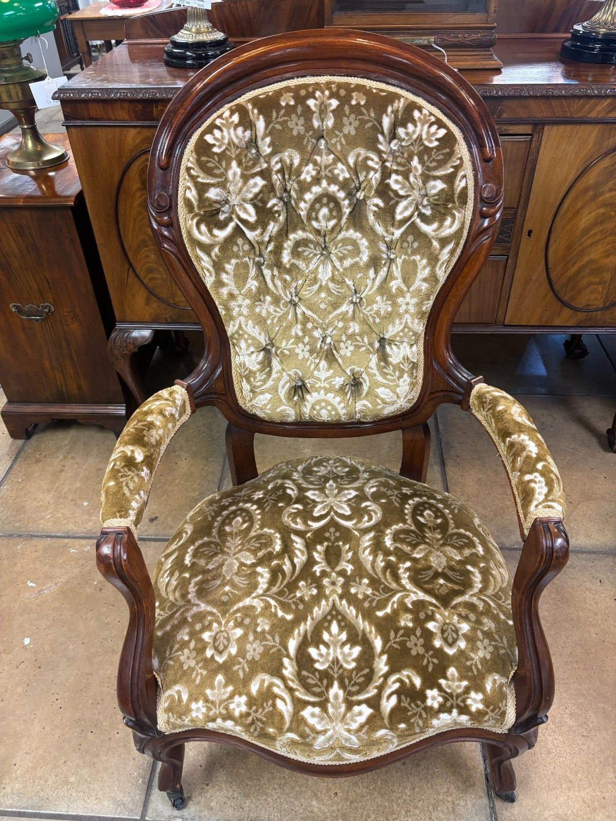 Victorian Italian Style Mahogany Salon Chair With Upholstered Footstool photo furniture