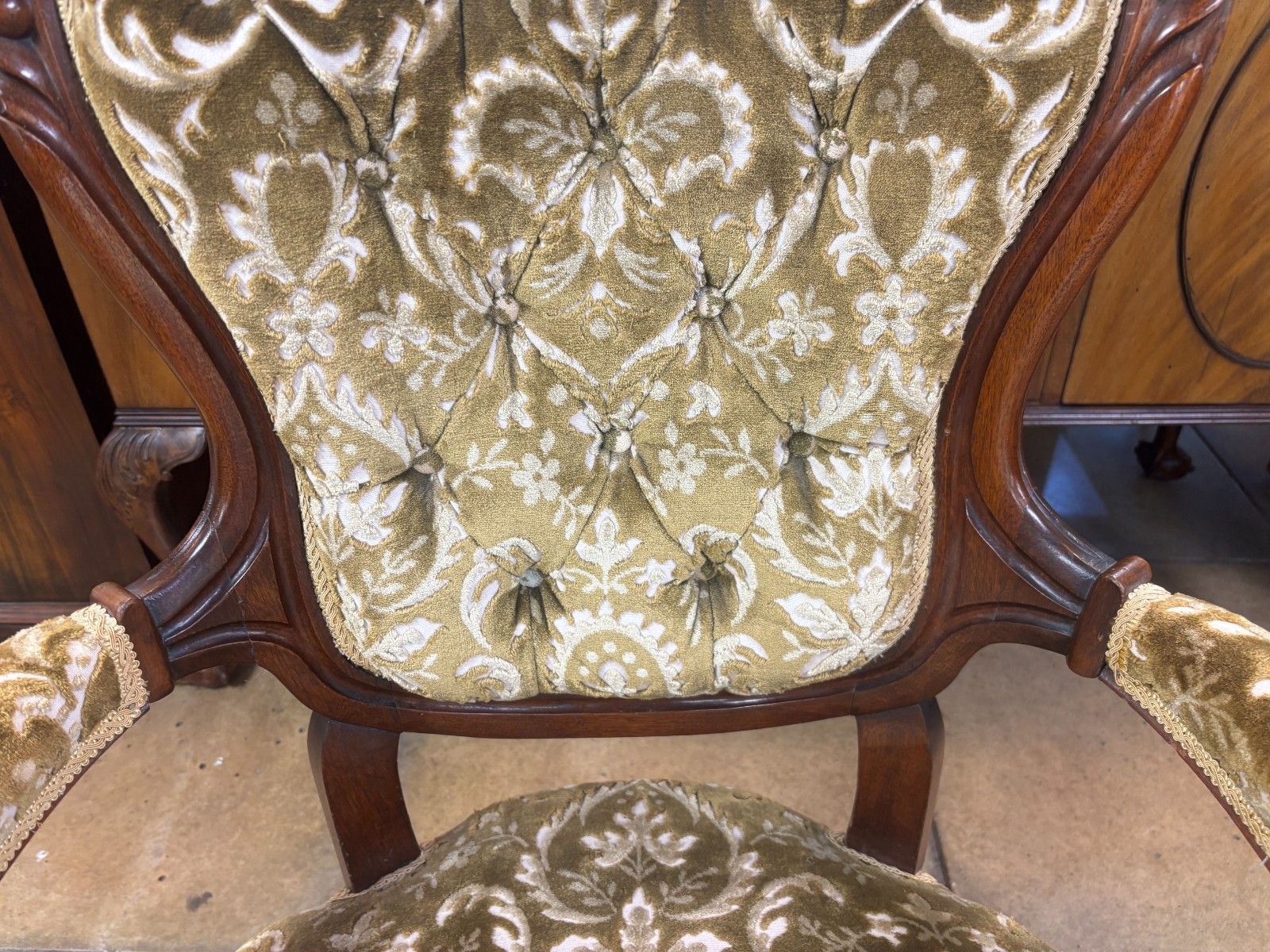 Victorian Italian Style Mahogany Salon Chair With Upholstered Footstool photo Furniture
