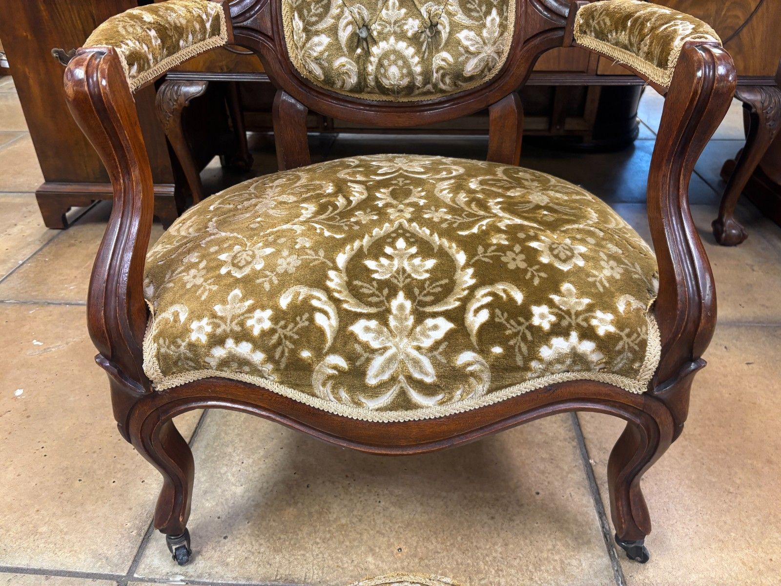 Victorian Italian Style Mahogany Salon Chair With Upholstered Footstool photo vintage